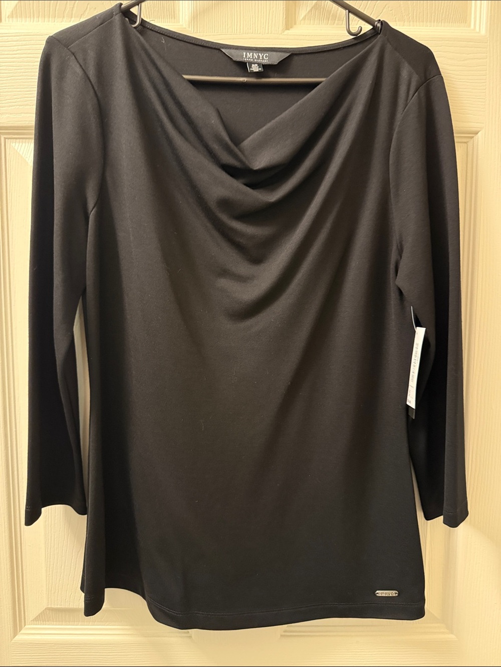 IMNYC Isaac Mizrahi Black Long Sleeve Draped Cowl Neck Top